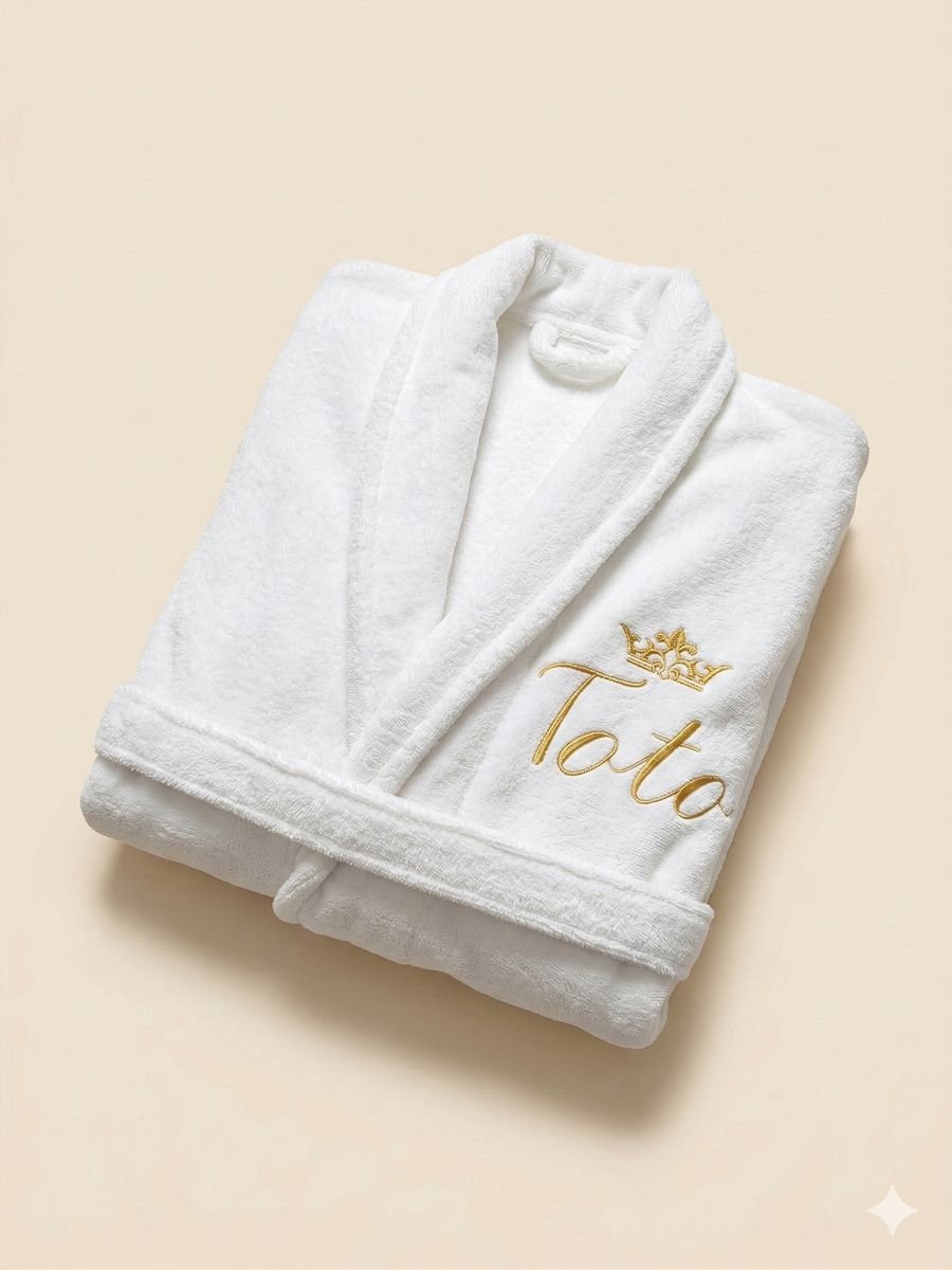 Peignoir de bain adulte blanc brodé au prénom avec couronne dorée