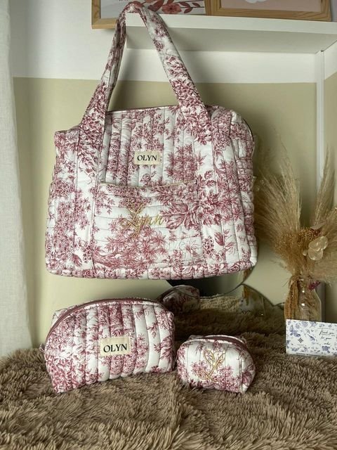 Sac weekender matelassé en toile de Jouy