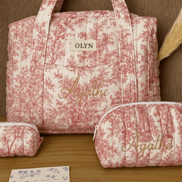 Sac rouge Sac Weekender Toile de Jouy