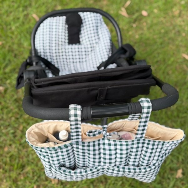 Assise et sac poussette vichy vert