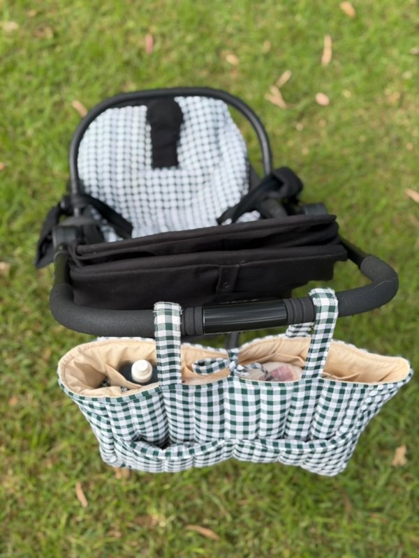 Assise et sac poussette vichy vert