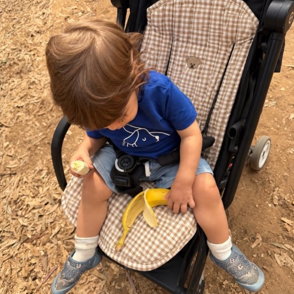 Assise poussette vichy beige ourson