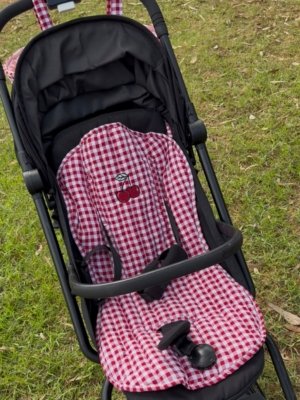 Assise poussette vichy bordeaux cerise Assise poussette vichy bordeaux cerise