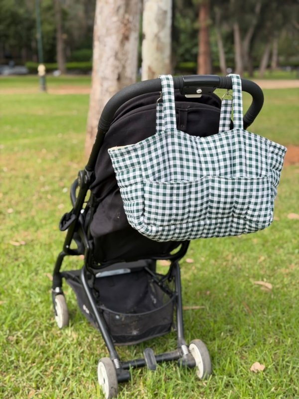Sac poussette vichy vert